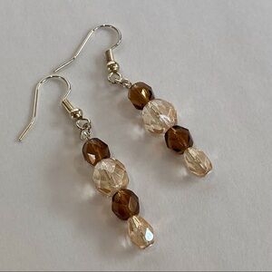 HAND CRAFTED EARRINGS Champagne Czech Crystal Dangle Drop NWT